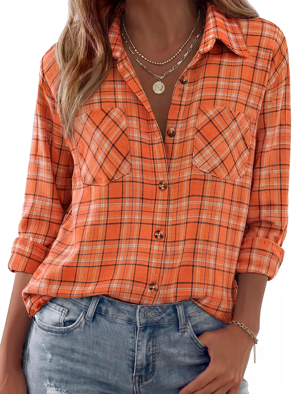 Icarus Women's Plaid Flannel Shirt – Roomy Fit, Front Chest Pockets & Button-Up Front