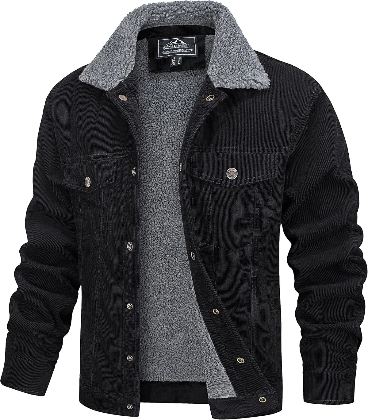 Griselda Men's Corduroy Trucker Jacket – Sherpa Lined, Snap Front & 5 Handy Pockets