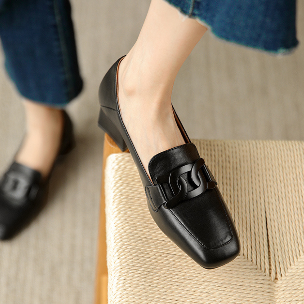 Verity Women's Mary Jane Loafers – Leather Shoes with a Chunky Heel for All-Day Comfort