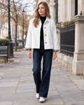 Daphne Women's Short-Cut Lightweight Trench Jacket Complete with Plaid Lining and Side Pockets