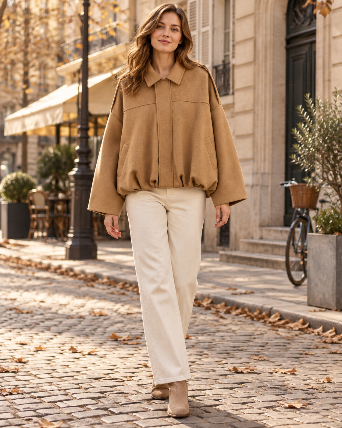 Wynona Women's Faux Suede Loose Oversize Short-Cut Bomber Jacket Complete with Batwing Sleeves