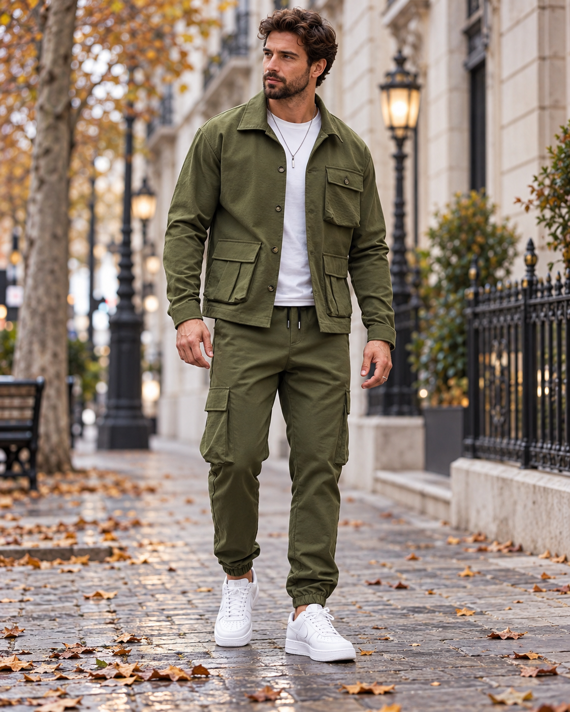 Enzo Men's Casual Cargo Jacket and Cargo Pants Two-Piece Set – Multi-Pocket Design