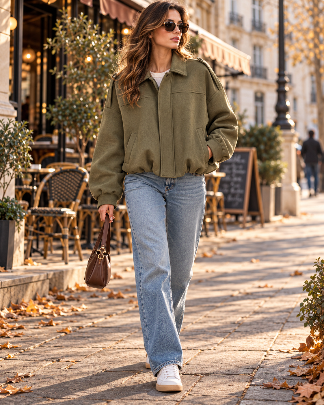 Wynona Women's Faux Suede Loose Oversize Short-Cut Bomber Jacket Complete with Batwing Sleeves