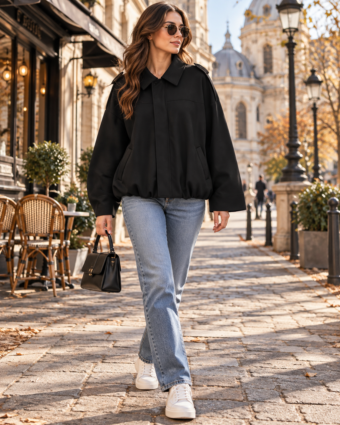 Wynona Women's Faux Suede Loose Oversize Short-Cut Bomber Jacket Complete with Batwing Sleeves