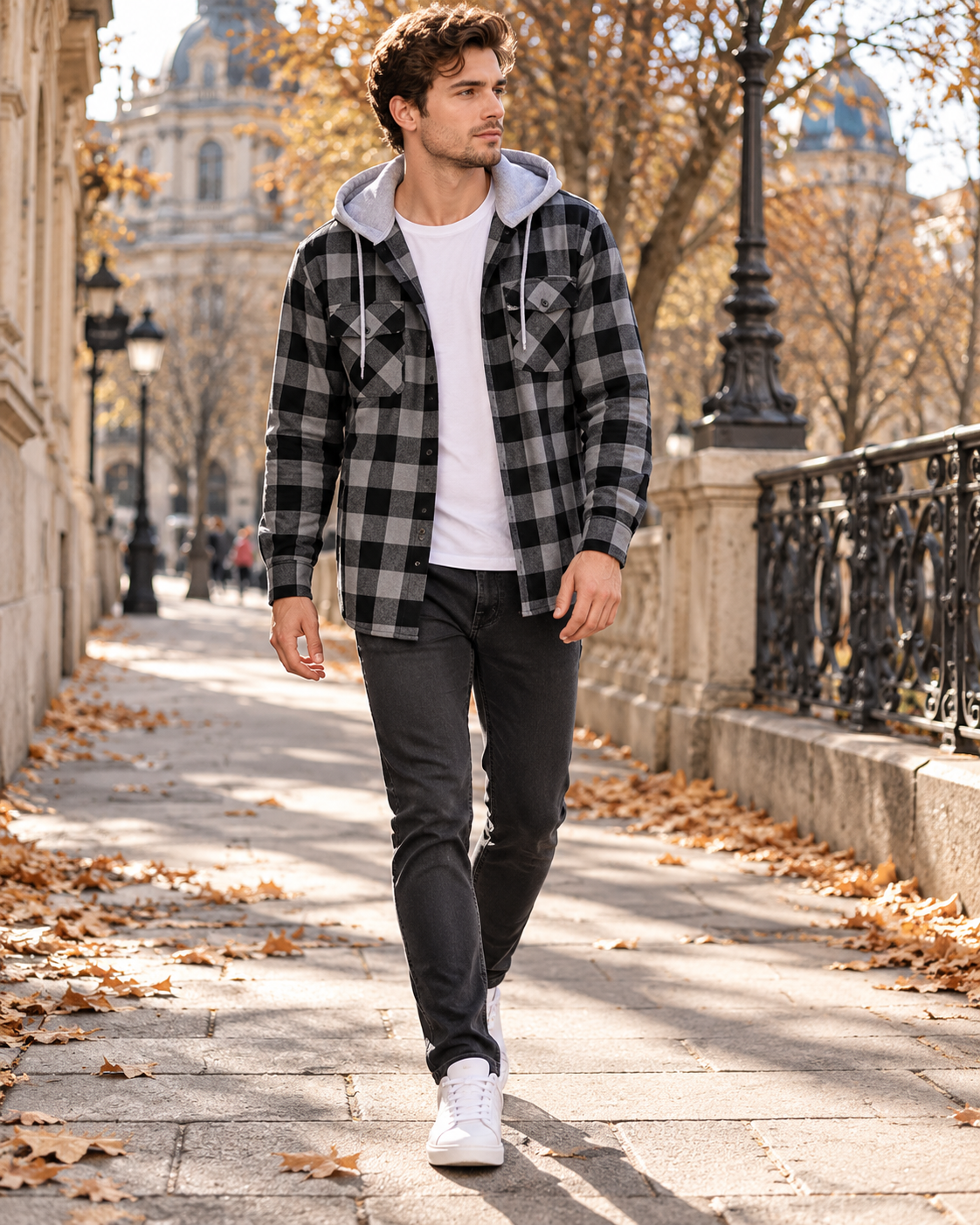 Nico Men’s Plaid Flannel Hooded Button-Down Shirt and Long Sleeves