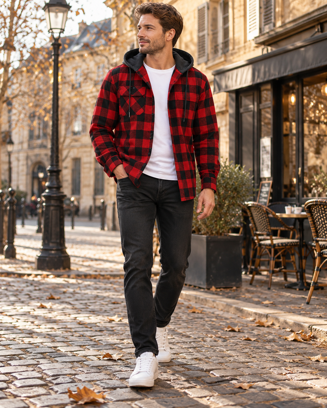 Darius Plaid Hooded Flannel Shirt for Men – Brushed Cotton Buffalo Check, Long-Sleeve Button-Down Layer