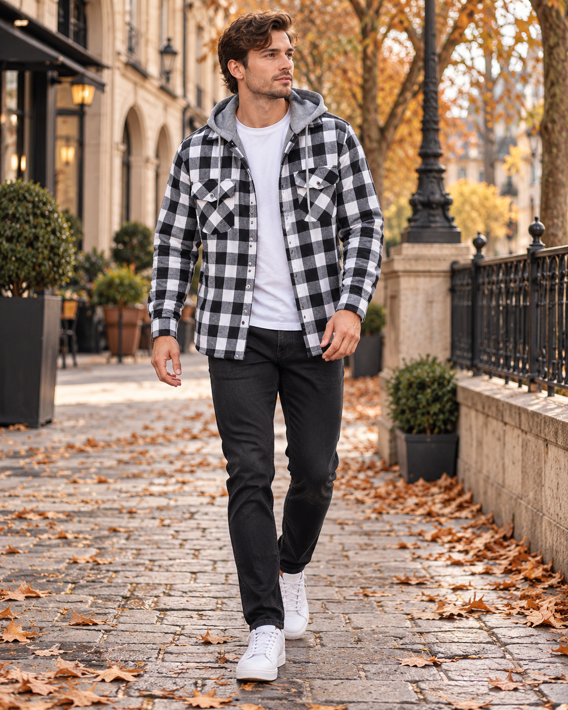 Nico Men’s Plaid Flannel Hooded Button-Down Shirt and Long Sleeves