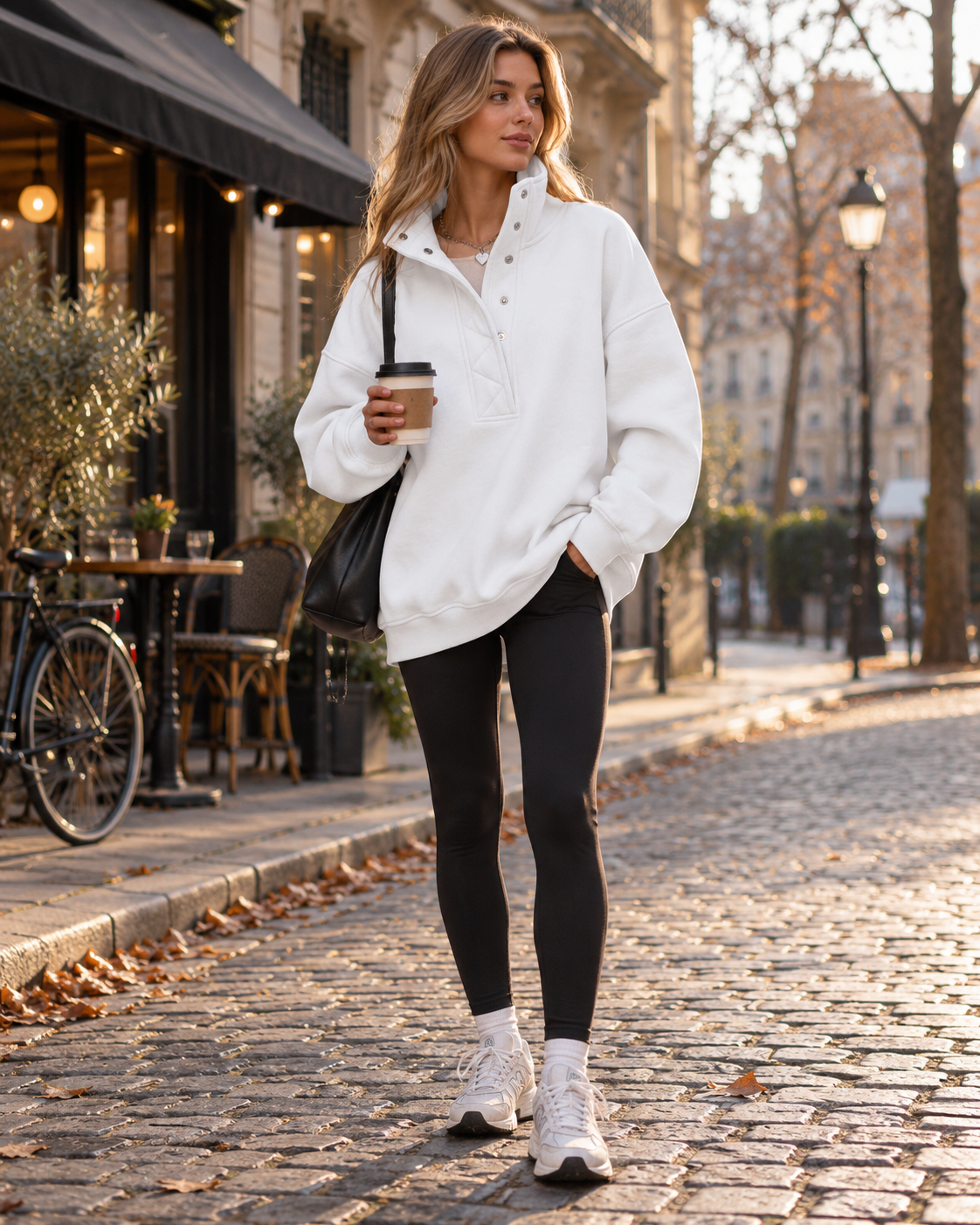 Brietta Women's Snap-Collar Long-Sleeve Pullover – Oversized Henley Sweatshirt