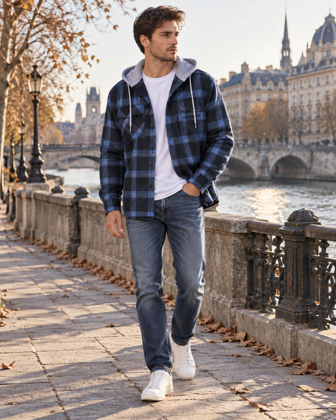 Darius Plaid Hooded Flannel Shirt for Men – Brushed Cotton Buffalo Check, Long-Sleeve Button-Down Layer