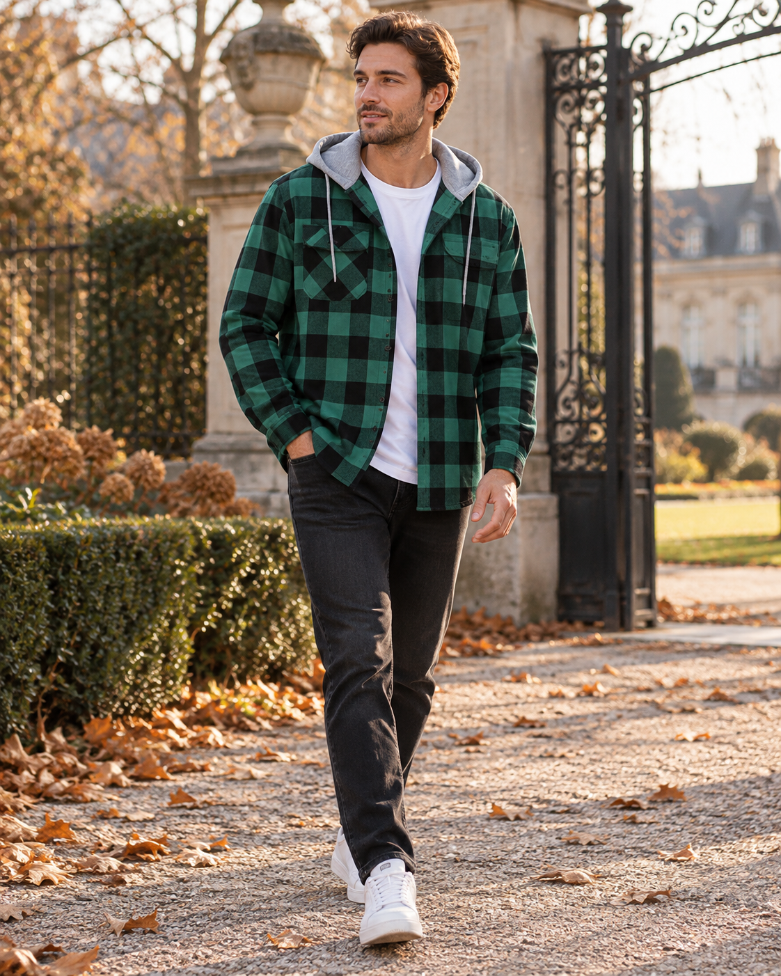 Darius Plaid Hooded Flannel Shirt for Men – Brushed Cotton Buffalo Check, Long-Sleeve Button-Down Layer