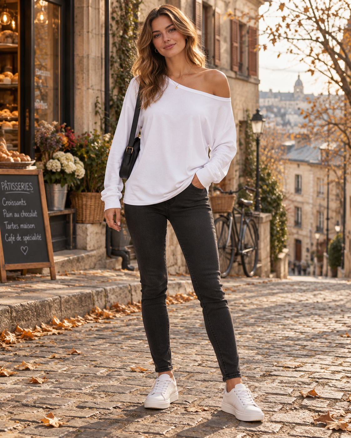 Kaia Women's Oversized Off-Shoulder Asymmetric Top – Long Sleeve Casual Shirt