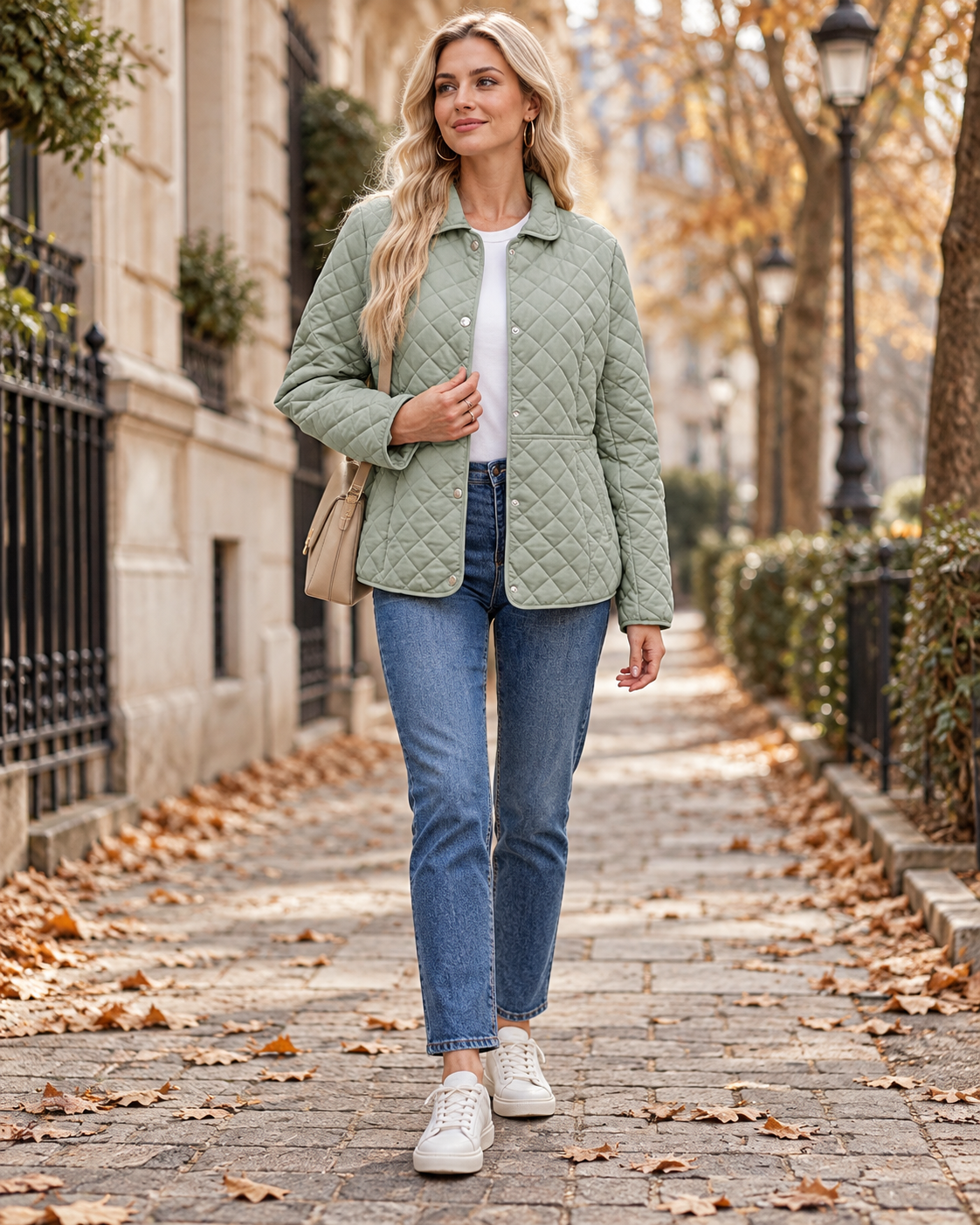 Quirina Women's Diamond Quilted Coat – Long Sleeve Snap Front Jacket with Pockets