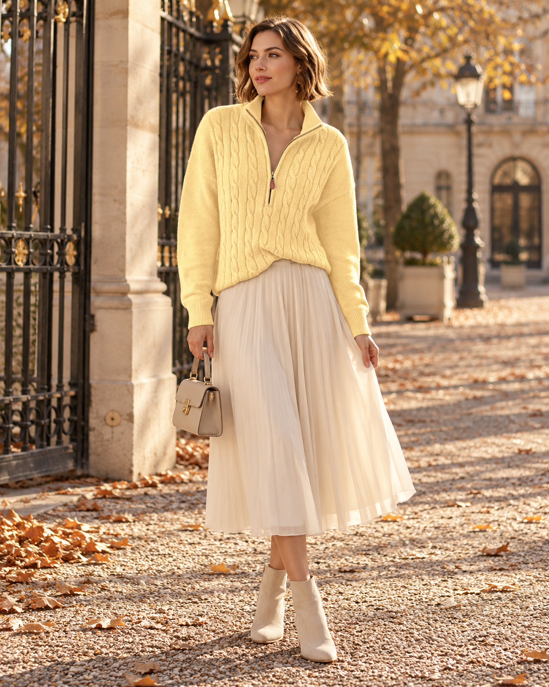 Alyssa Cable-Knit Sweater with Quarter Zip – Relaxed Long Sleeve Pullover