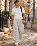 Paolo Men’s Baggy Barrel Wide Leg Sweatpants and Decorative Rope and Side Pockets