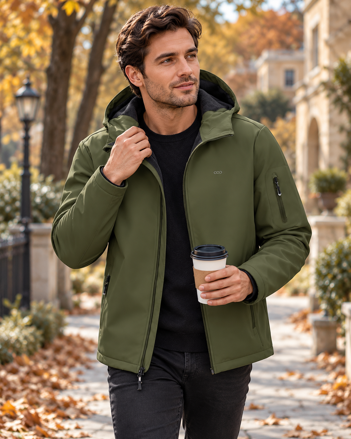 Enzo Men's Hooded Waterproof Softshell Jacket - Fleece Lining and Zippered Pockets