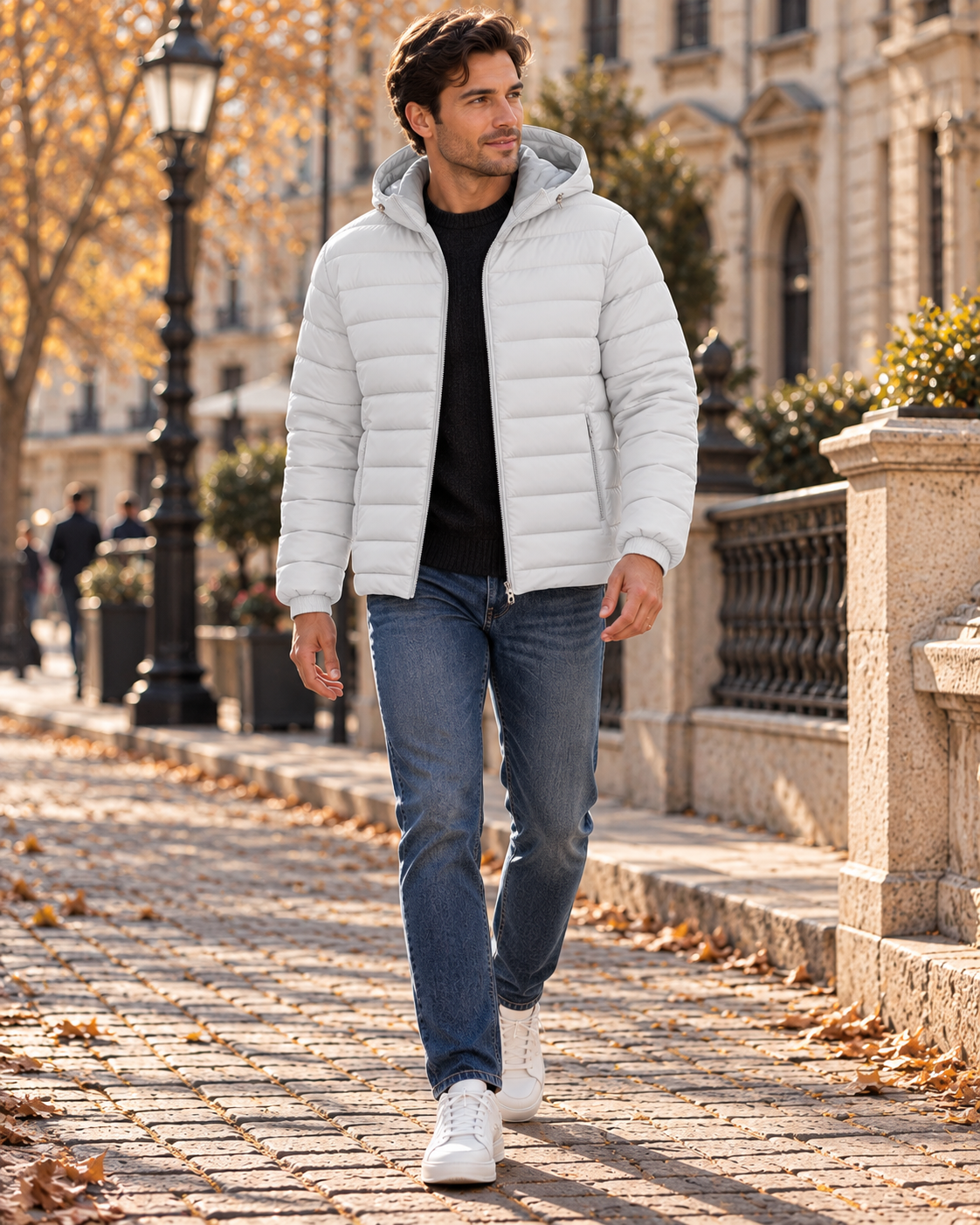 Zandro Men's Hooded Lightweight Puffer Jacket Complete with Quilted Lining and Zip Pockets