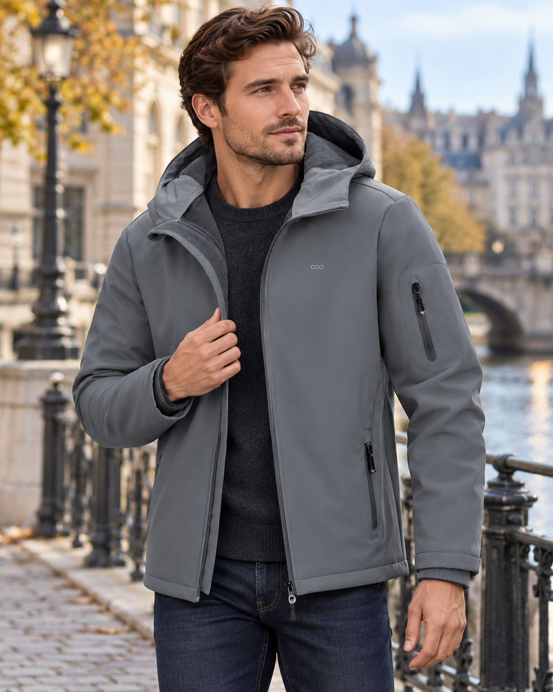 Enzo Men's Hooded Waterproof Softshell Jacket - Fleece Lining and Zippered Pockets