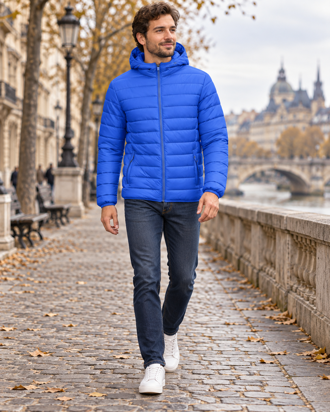 Zandro Men's Hooded Lightweight Puffer Jacket Complete with Quilted Lining and Zip Pockets