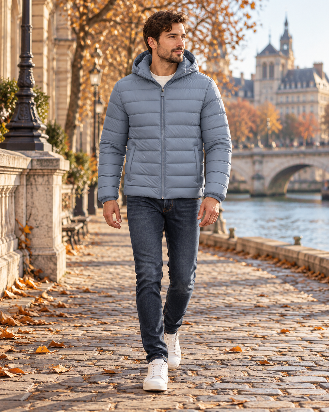 Zandro Men's Hooded Lightweight Puffer Jacket Complete with Quilted Lining and Zip Pockets