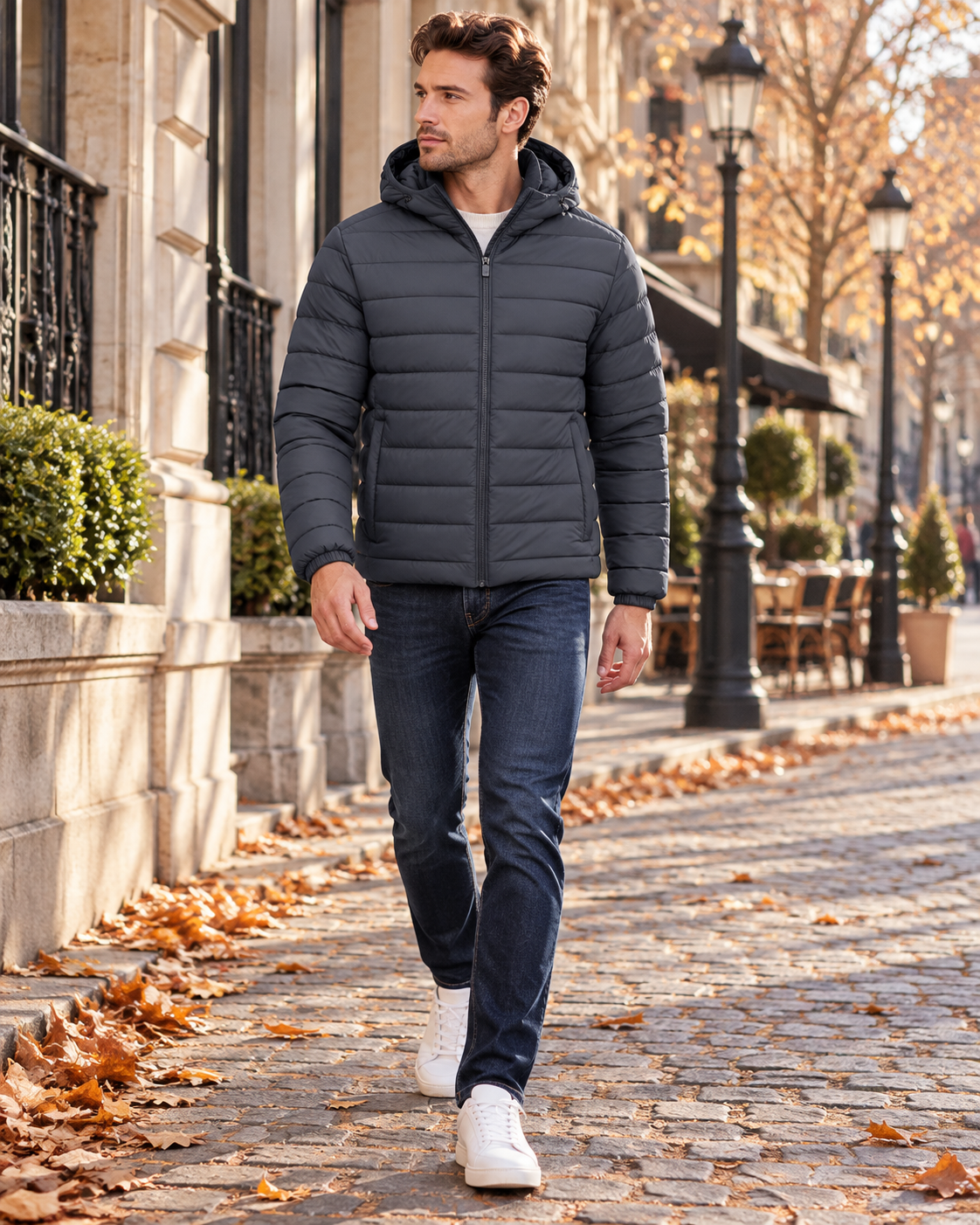Zandro Men's Hooded Lightweight Puffer Jacket Complete with Quilted Lining and Zip Pockets
