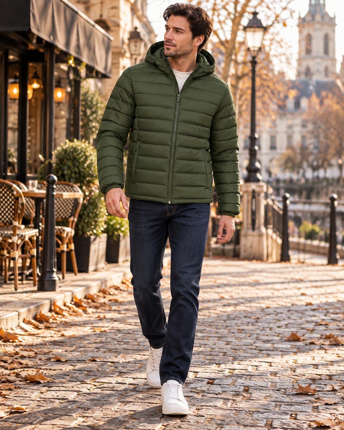 Zandro Men's Hooded Lightweight Puffer Jacket Complete with Quilted Lining and Zip Pockets