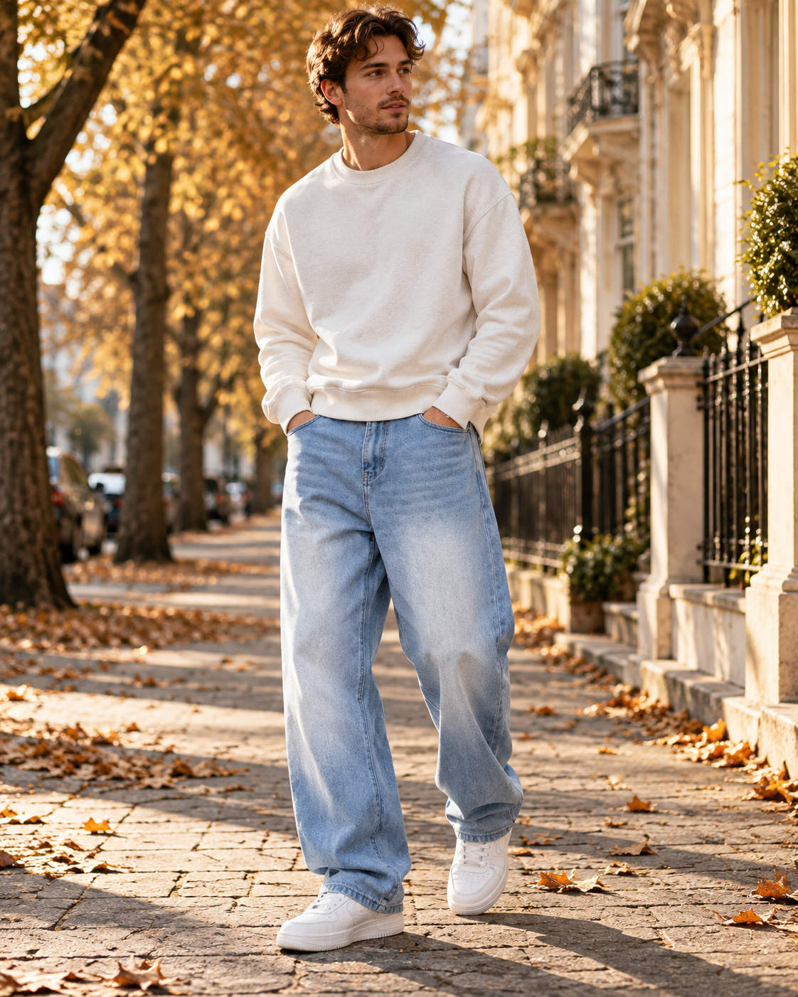 Nikolai Baggy Wide-Leg Denim Jeans for Men – 340 GSM Stretch-Blend Denim, Relaxed Streetwear Fit