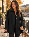 Faith Women's Diamond-Quilted Longline Jacket - Collar, Button Front and Patch Pockets