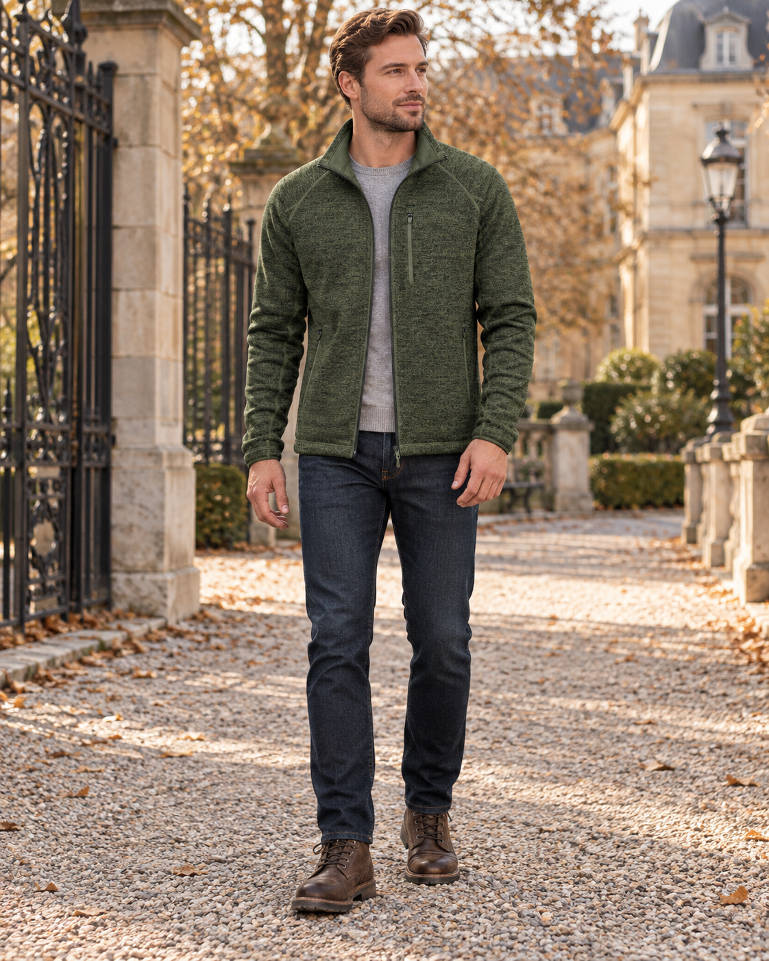 Crisanto Men's Fleece Jacket, Lightweight – Full-Zip Stand-Collar Casual Coat