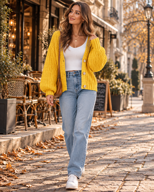 Amara Thick Knit V-Neck Button Front Loose Oversize Cardigan Sweater for Casual Wear