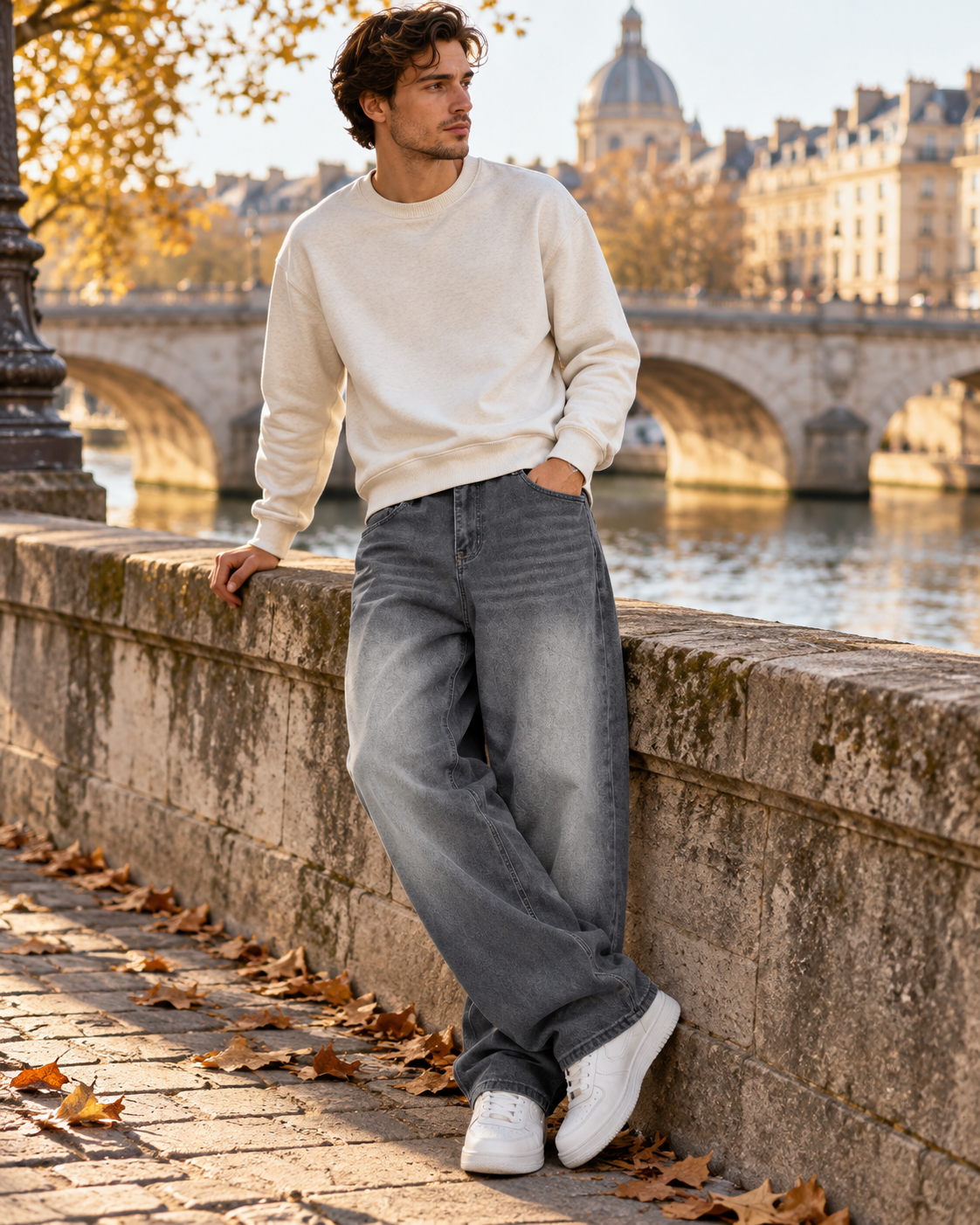 Nikolai Baggy Wide-Leg Denim Jeans for Men – 340 GSM Stretch-Blend Denim, Relaxed Streetwear Fit