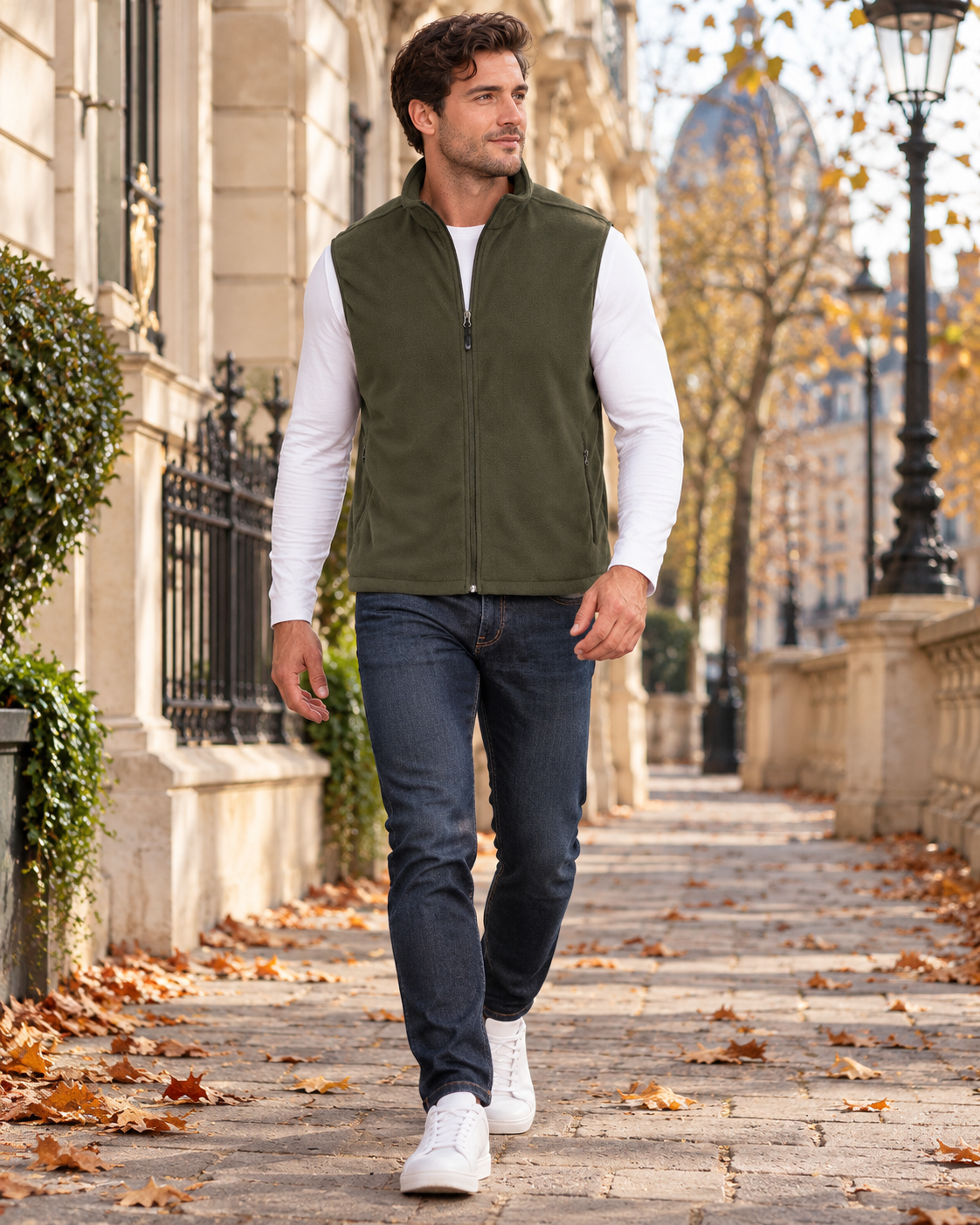 Rafael Men's Lightweight Fleece Zip-Up Sleeveless Vest and Four Utility Pockets