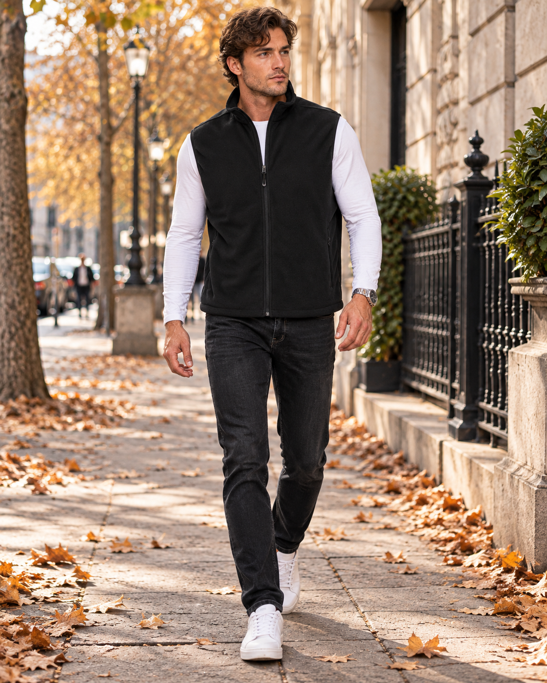 Rafael Men's Lightweight Fleece Zip-Up Sleeveless Vest and Four Utility Pockets