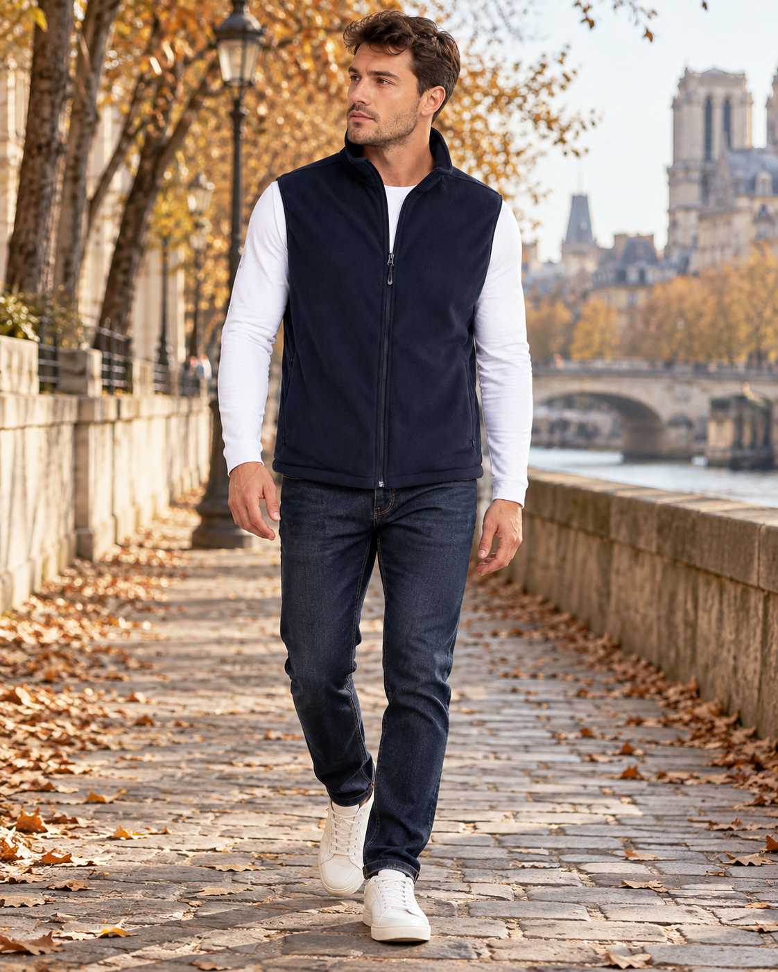 Rafael Men's Lightweight Fleece Zip-Up Sleeveless Vest and Four Utility Pockets