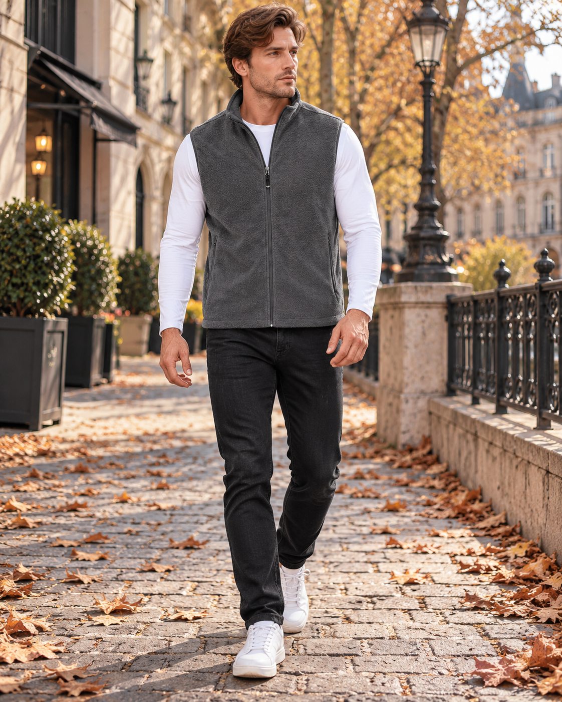 Rafael Men's Lightweight Fleece Zip-Up Sleeveless Vest and Four Utility Pockets