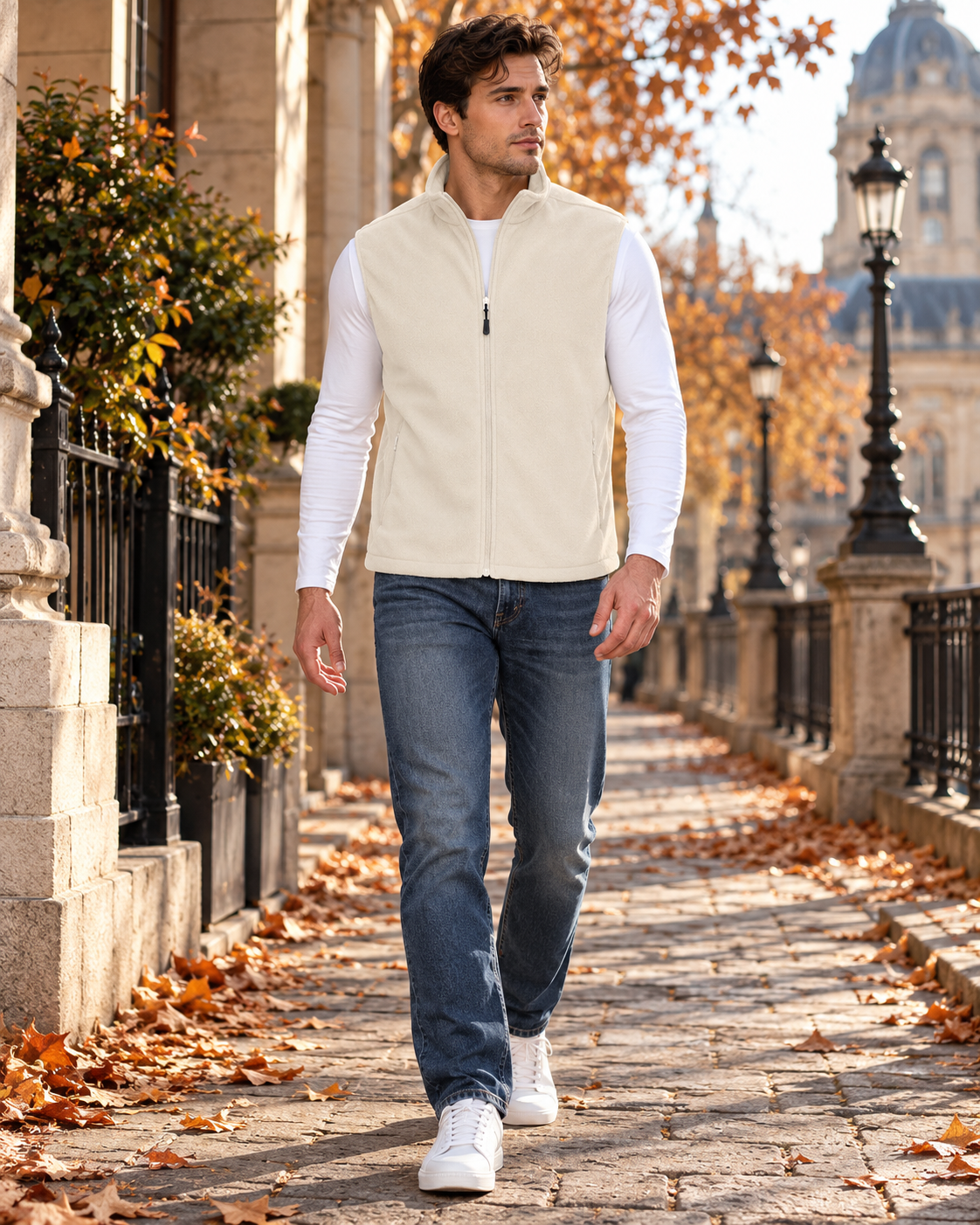 Rafael Men's Lightweight Fleece Zip-Up Sleeveless Vest and Four Utility Pockets