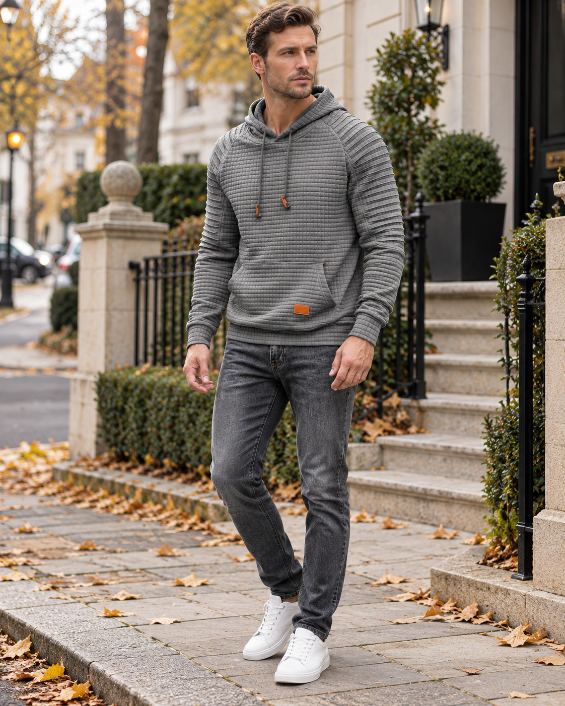 Harvey Men's Textured Casual Hoodie - Pullover with Drawstring Hood and Kangaroo Pocket