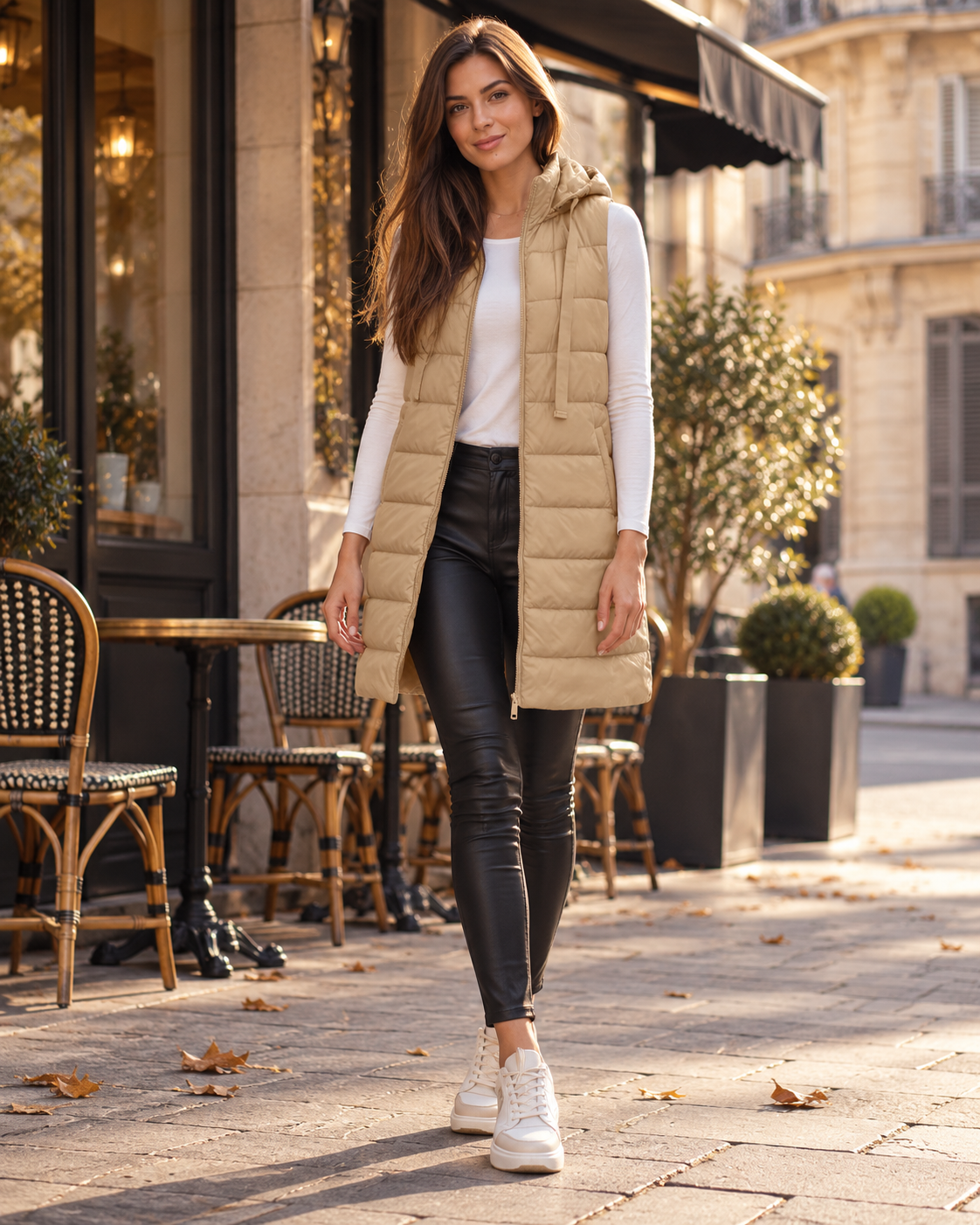 Nerissa Long Hooded Puffer Vest with Quilted Finish and Pockets - Modern Essential