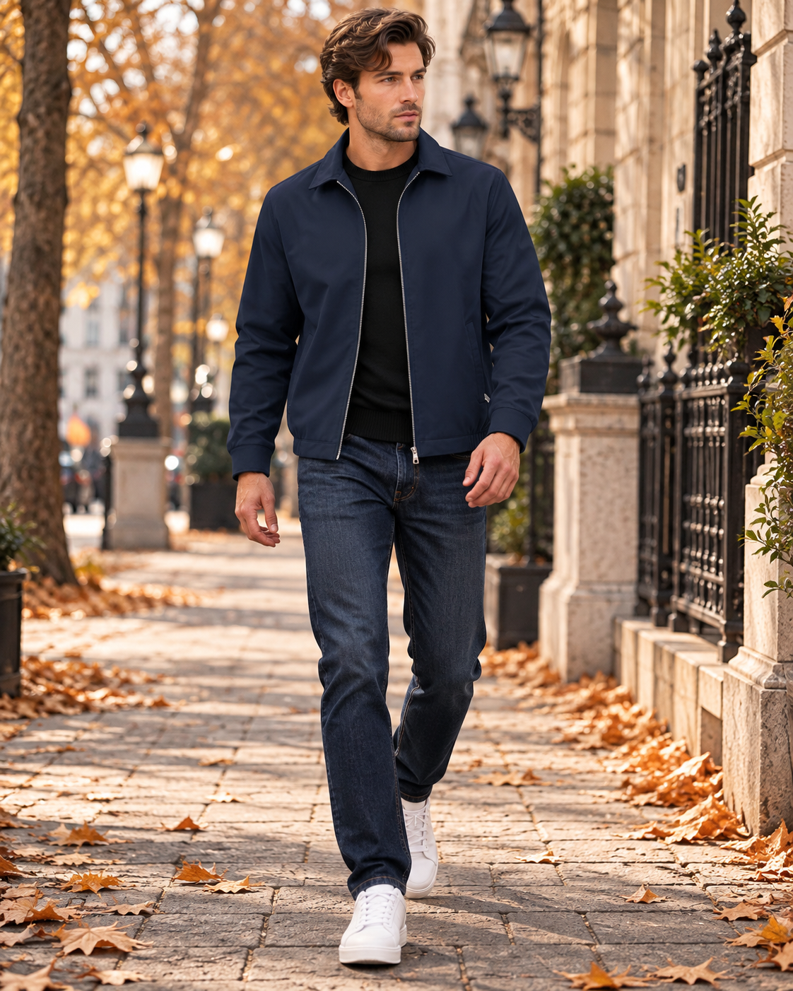 Samuel Men's Lightweight Windproof Full-Zip Jacket and Laydown Collar and Zip Pockets