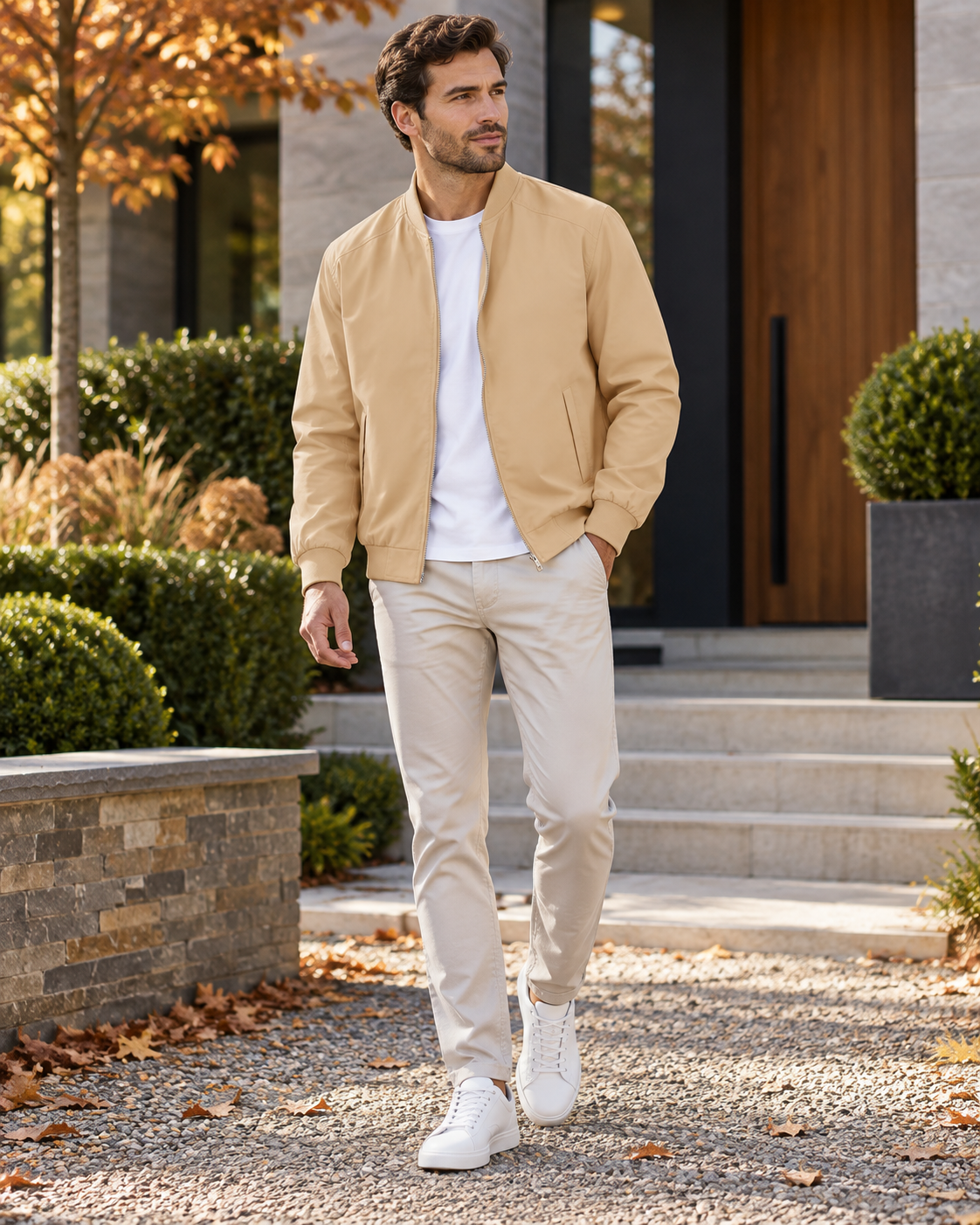 Cassian Lightweight Bomber Jacket for Men – Classic Ribbed Finish with Pockets, Full-Zip Windbreaker