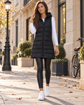 Nerissa Long Hooded Puffer Vest with Quilted Finish and Pockets - Modern Essential