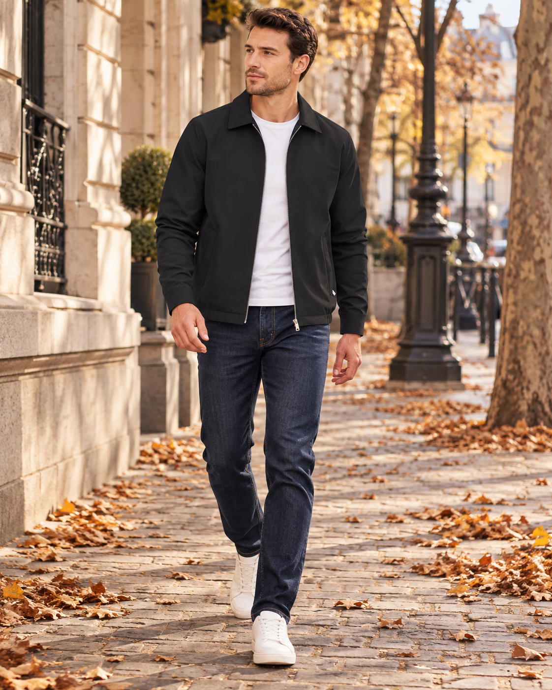 Samuel Men's Lightweight Windproof Full-Zip Jacket and Laydown Collar and Zip Pockets