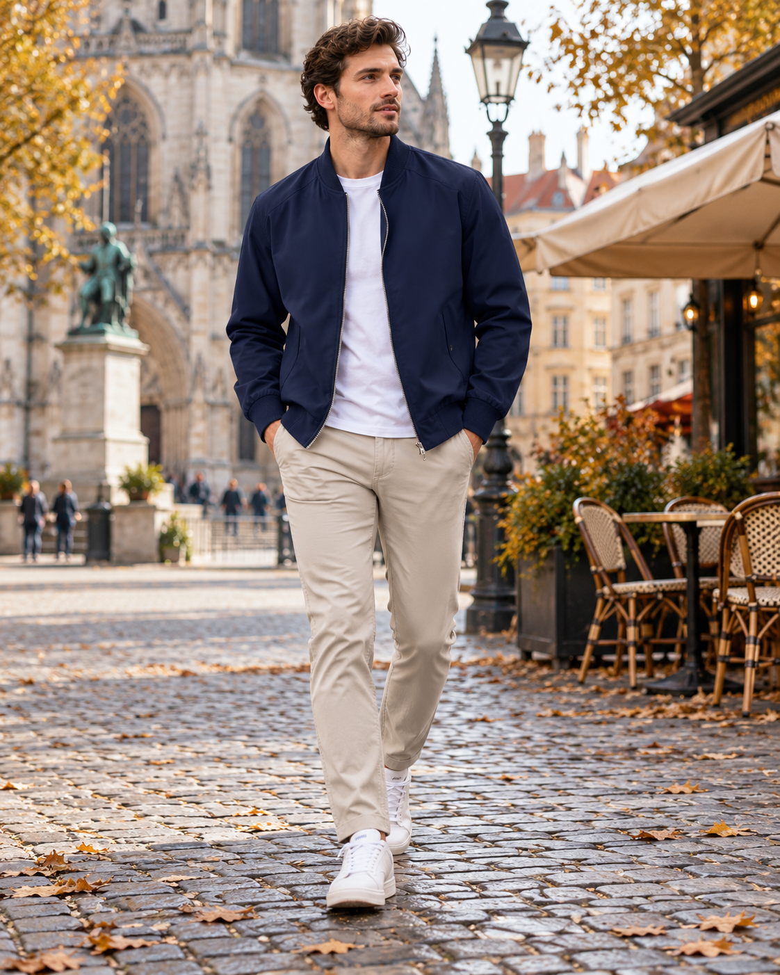 Cassian Lightweight Bomber Jacket for Men – Classic Ribbed Finish with Pockets, Full-Zip Windbreaker