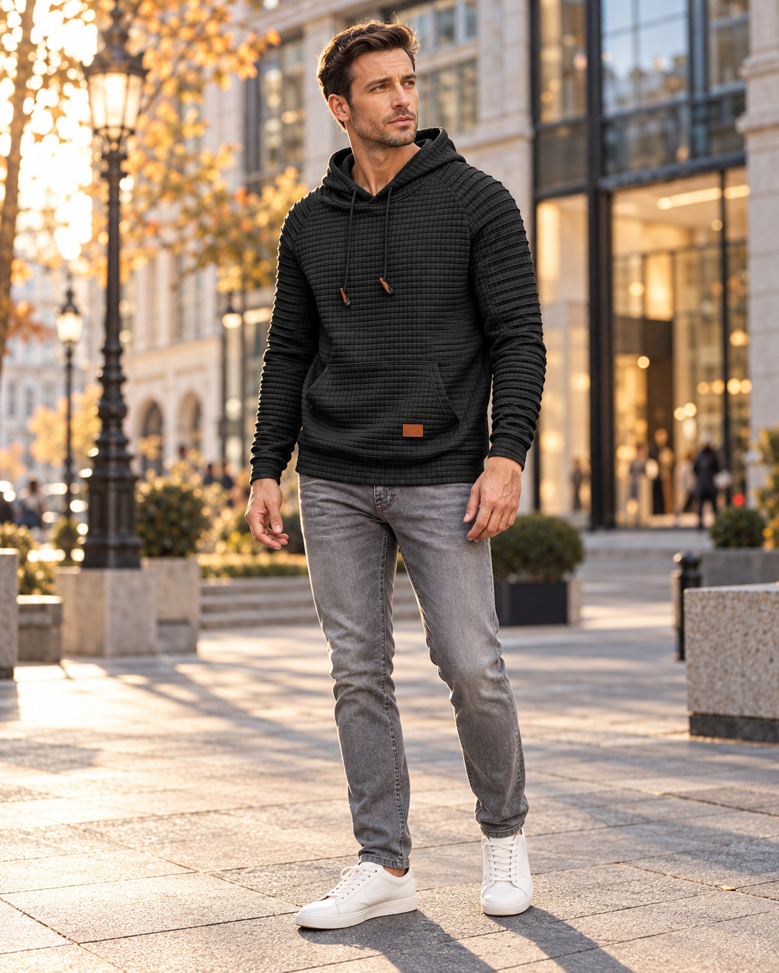 Harvey Men's Textured Casual Hoodie - Pullover with Drawstring Hood and Kangaroo Pocket