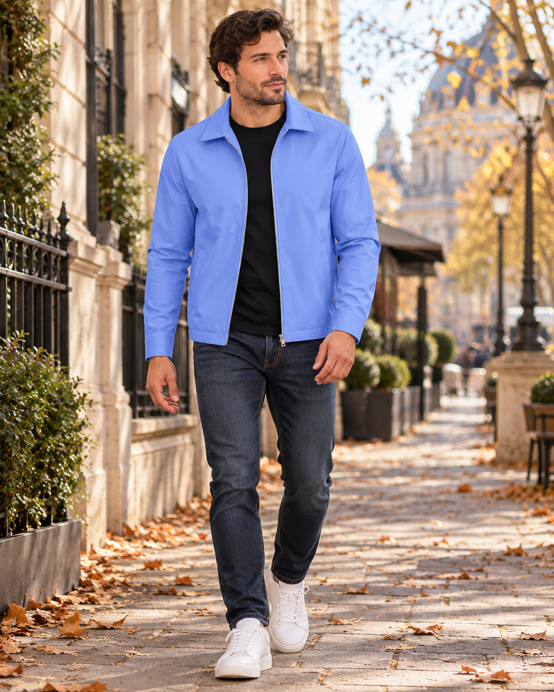 Samuel Men's Lightweight Windproof Full-Zip Jacket and Laydown Collar and Zip Pockets