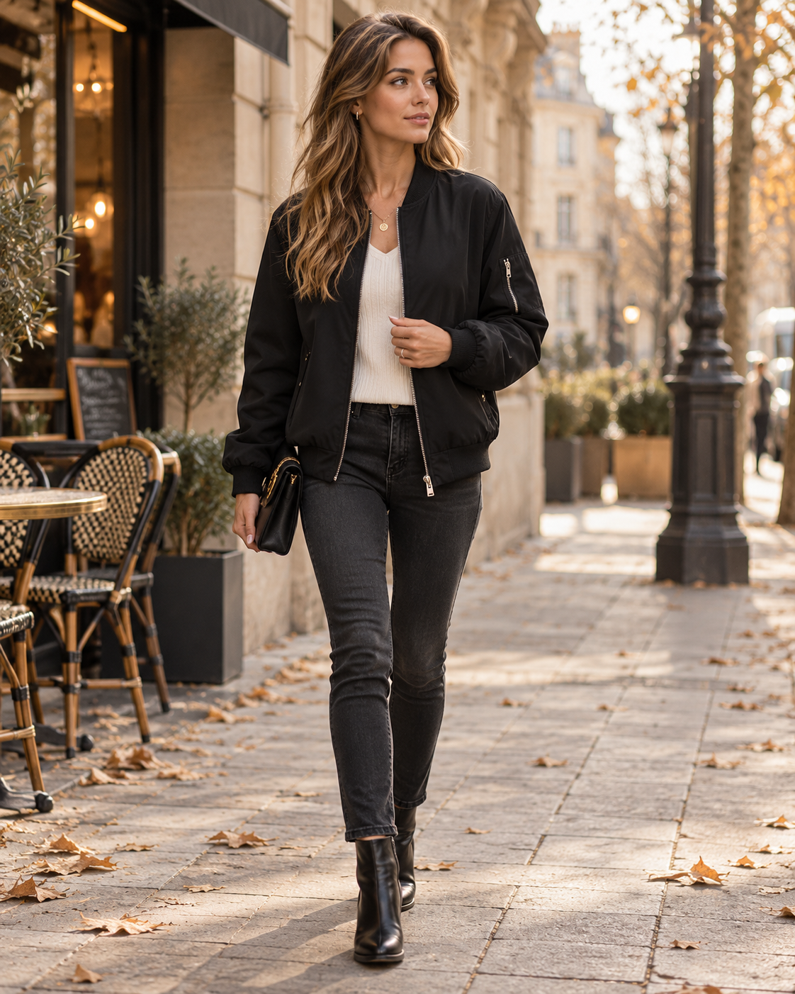 Andrea Bomber Jacket, Lightweight Zip-Up with Pockets – Casual Spring & Fall Coat