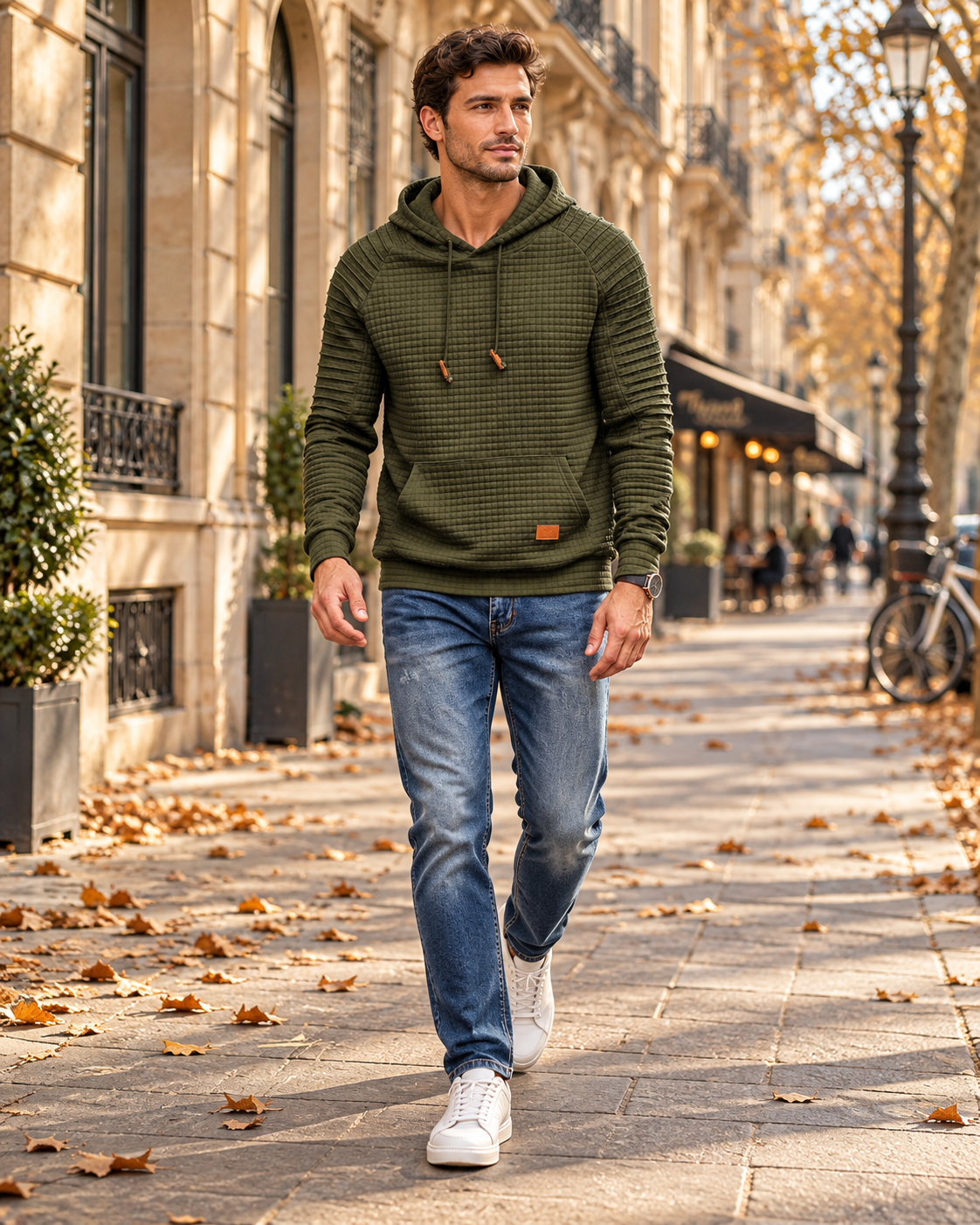 Harvey Men's Textured Casual Hoodie - Pullover with Drawstring Hood and Kangaroo Pocket