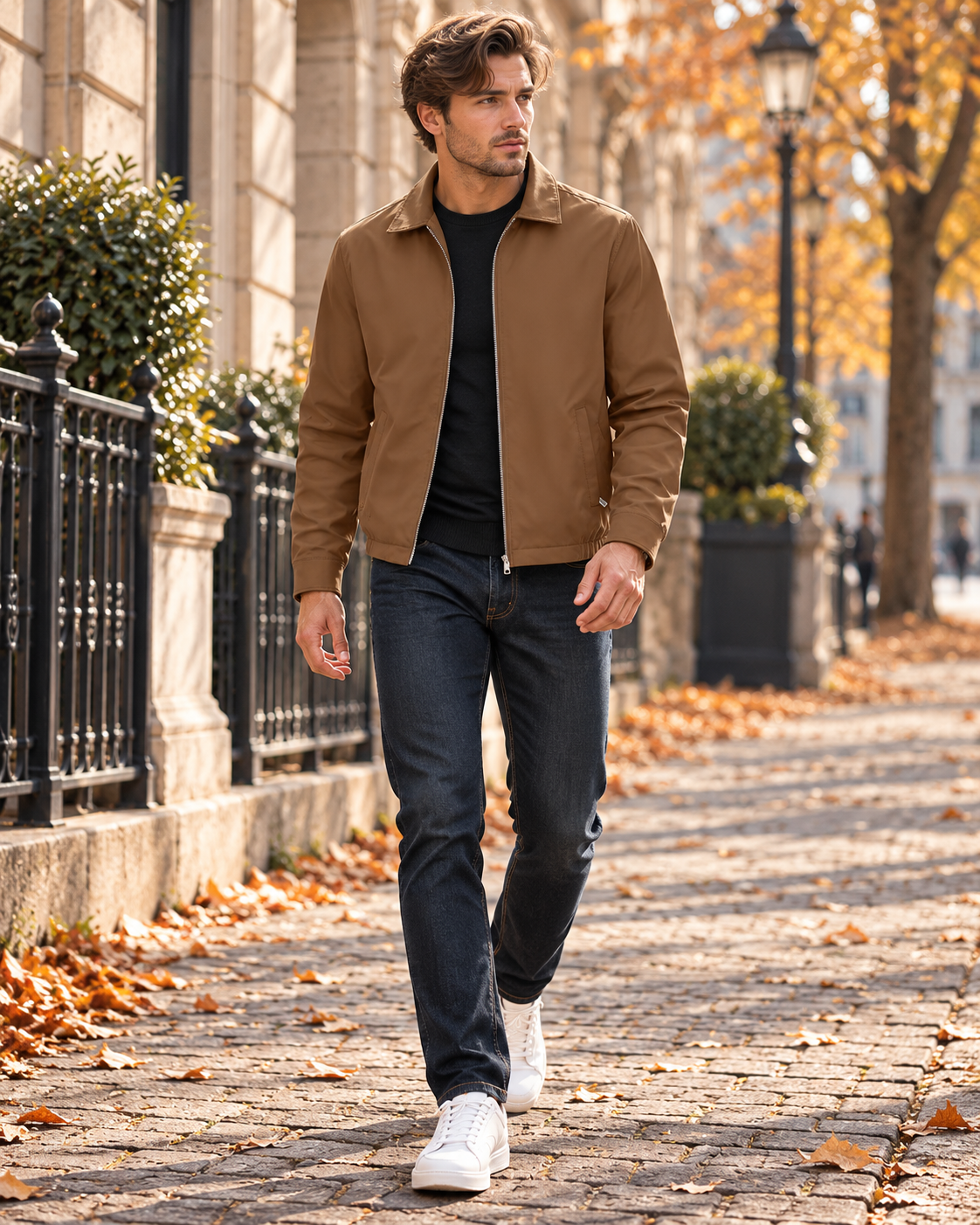 Samuel Men's Lightweight Windproof Full-Zip Jacket and Laydown Collar and Zip Pockets