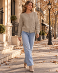 Isabel Women's Crew-Neck Floral Knit Cardigan - Long Sleeves with Full Button Front