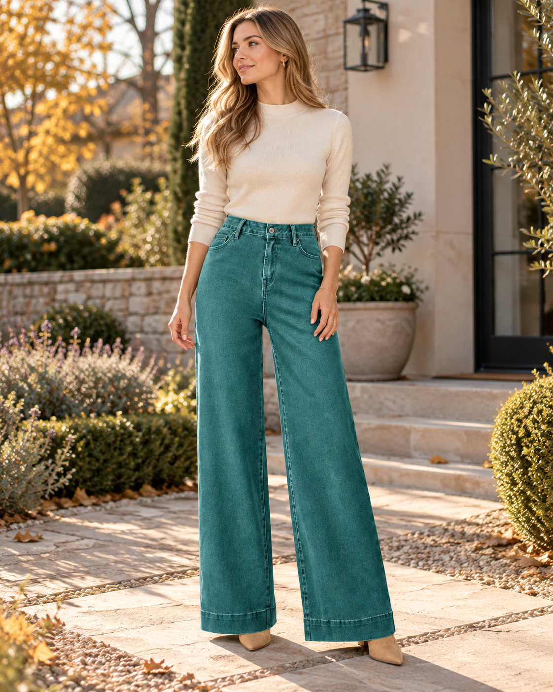 Ophelia High-Waisted Wide-Leg Jeans in Stretch Denim - Modern Essential