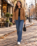 Trisha Women's Stretch Denim Button-Down Jacket and Long Sleeves and Four Pockets